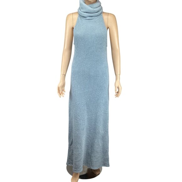 ASOS Design Womens Maxi Dress Size 6 NWOT Boucle Sleeveless Extreme Roll Blue - Picture 2 of 13